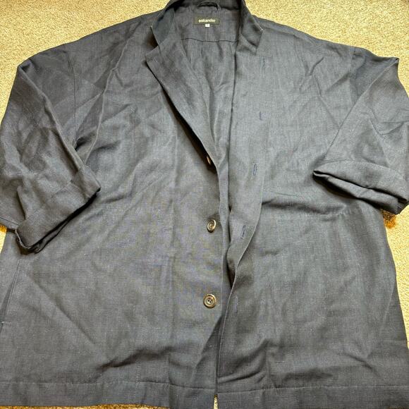 Eskandar Dark Blue Linen Button Down Shirt Jacket Size 1 - Picture 2 of 6
